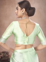 Pista Green Satin Chiffon Saree